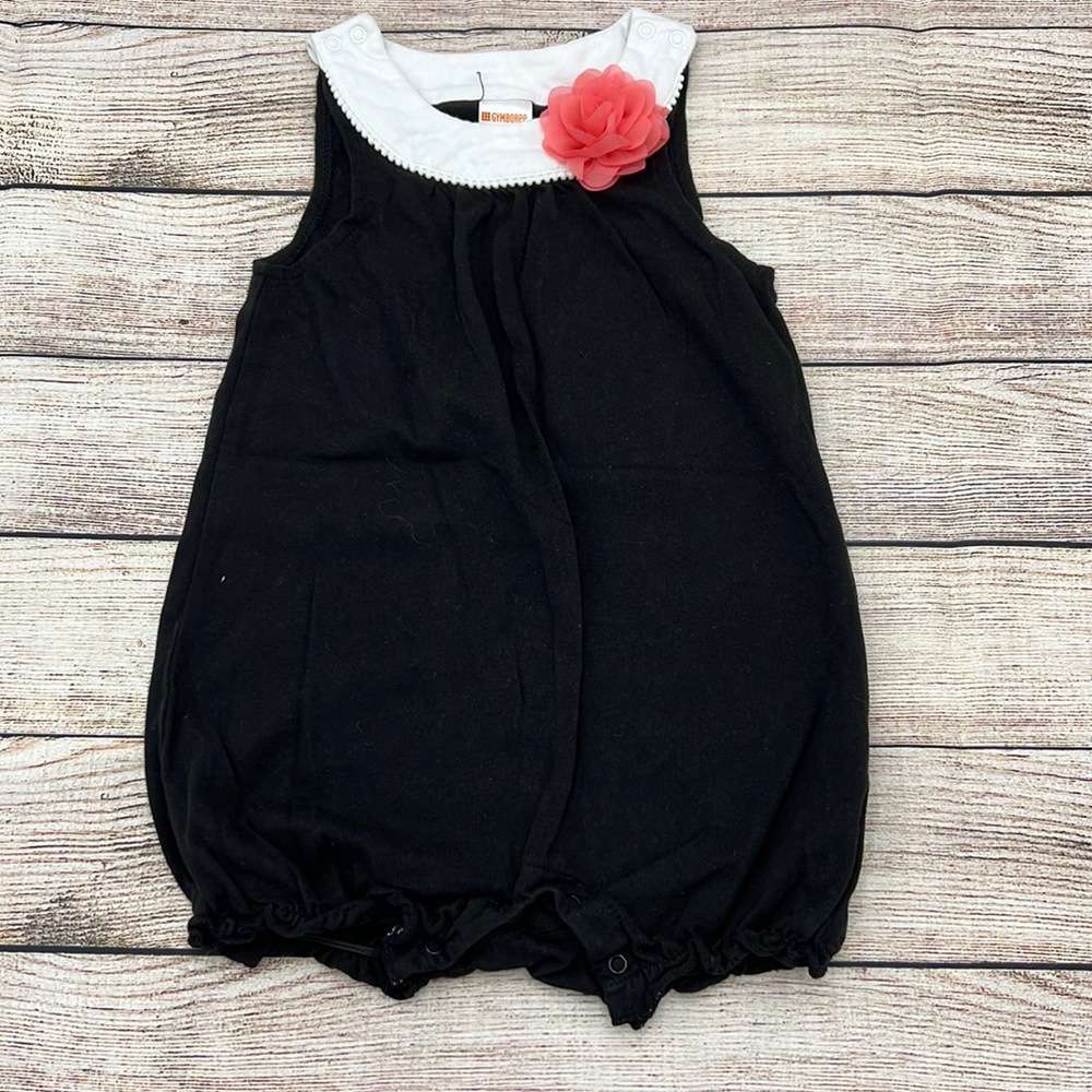 Gymboree Black and White Romper with Peach Flower Size 18 to 24 Months